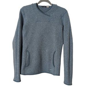 Women's Eddie Bauer pullover hooded knit sweater, heathered blue, size M